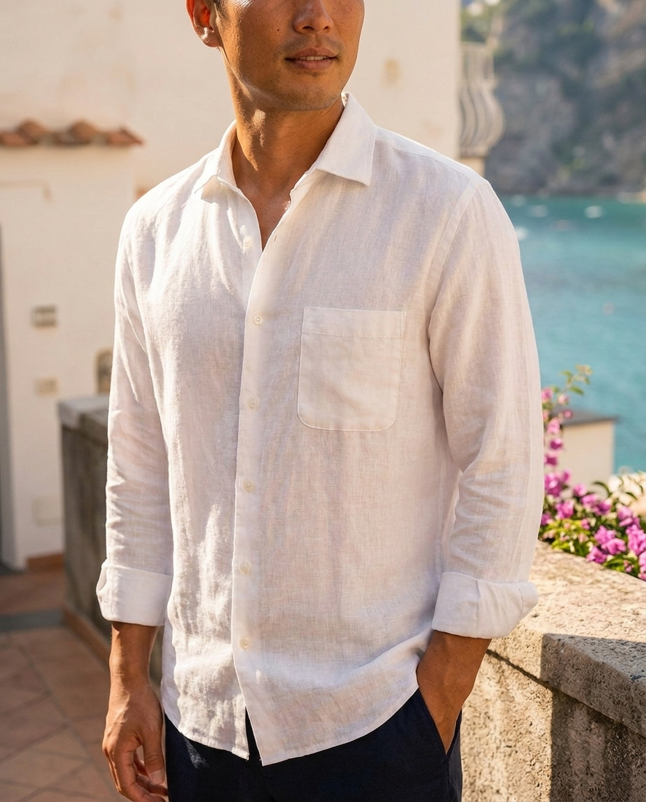 オールドマネー リネンシャツ AMALFI ホワイト 着用イメージ カラーバリエーション