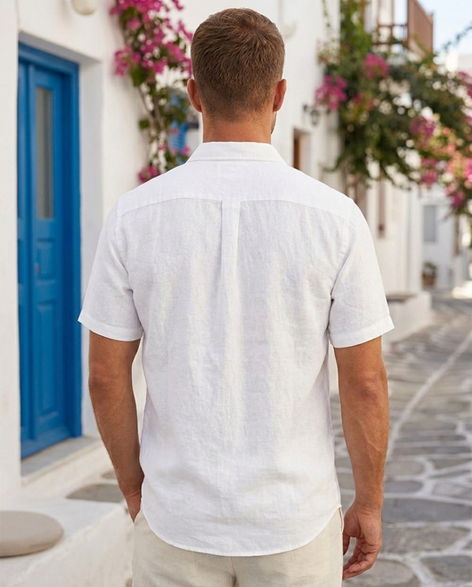 オールドマネー リネンシャツ MYKONOS ホワイト 着用イメージ 背面