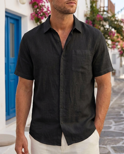 オールドマネー リネンシャツ MYKONOS ブラック 着用イメージ